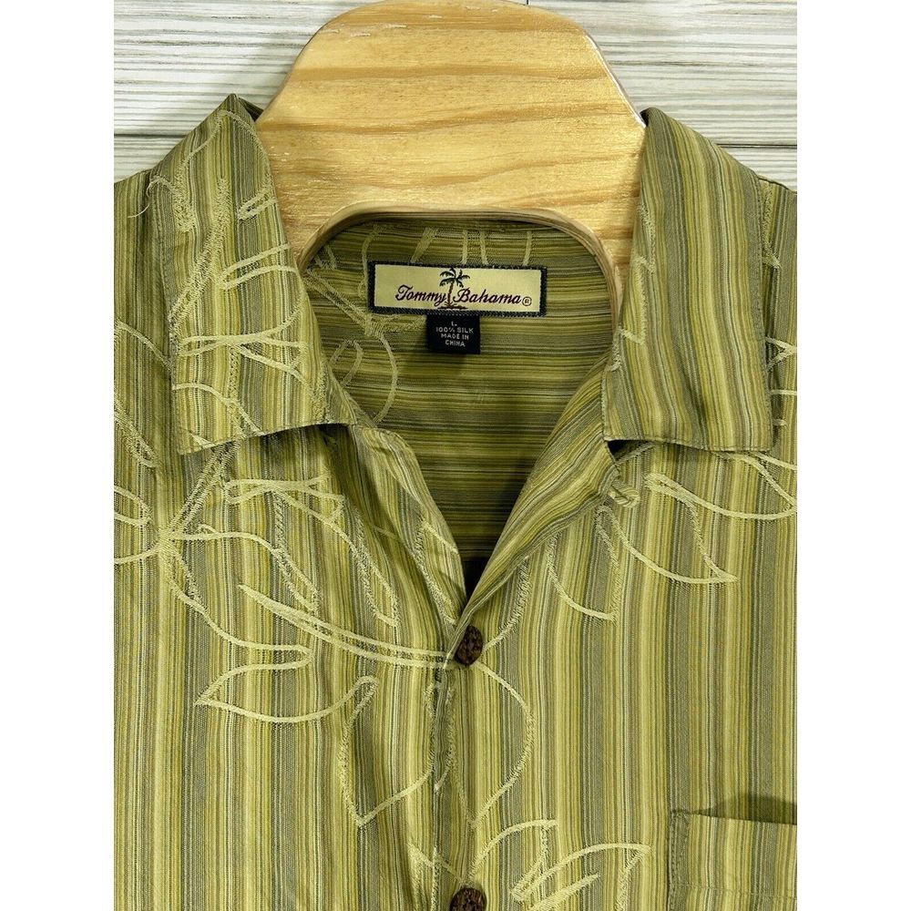 Tommy Bahama Hawaiian Shirt Mens Large Green Floral Button Up Short Sleeve Silk